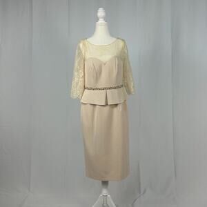 Social Occasions By Mon Cheri Champagne Cream Evening Gown Sheath Dress Size 12